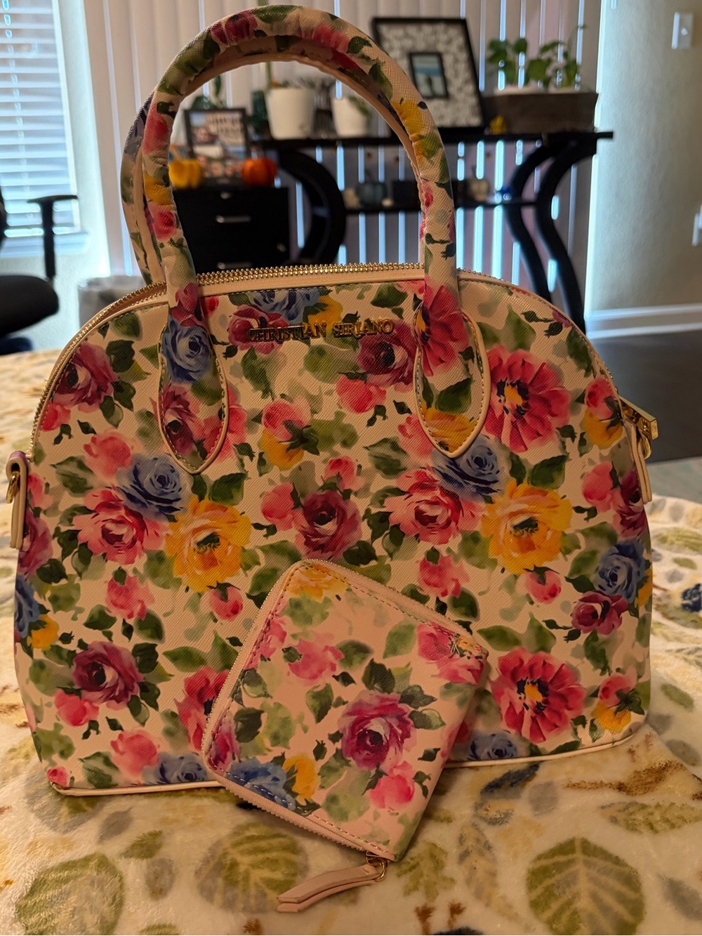 Christian Siriano Multi-Color Floral Dome Satchel with Matching Wallet